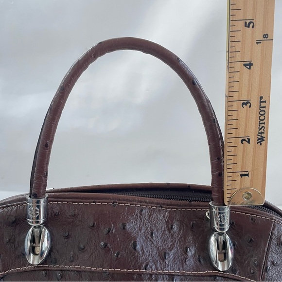 BORSE IN PELLE Genuine Leather Burgundy Brown Ostrich Embossed Satchel ITALY - Picture 9 of 12